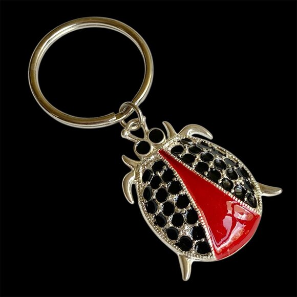 Ladybug Keychain Keyring Red Black Enamel Charm Silver Plated Insect BIG - Picture 2 of 8